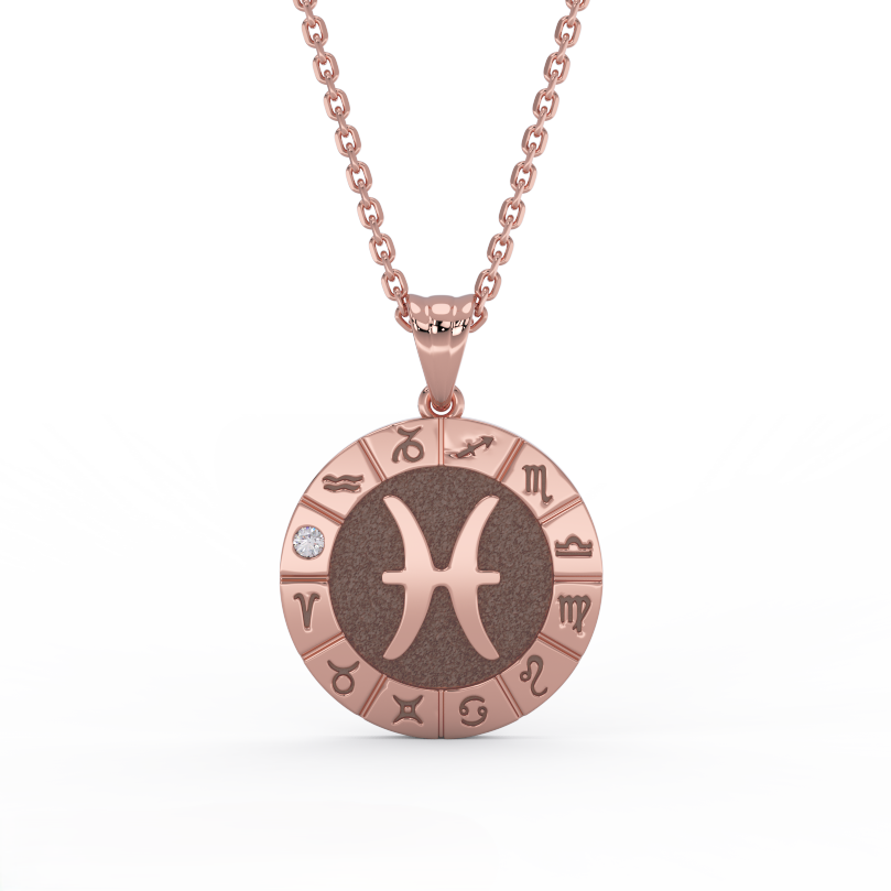 14K rose gold Pisces zodiac medallion necklace