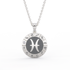 Sterling silver Pisces zodiac medallion necklace