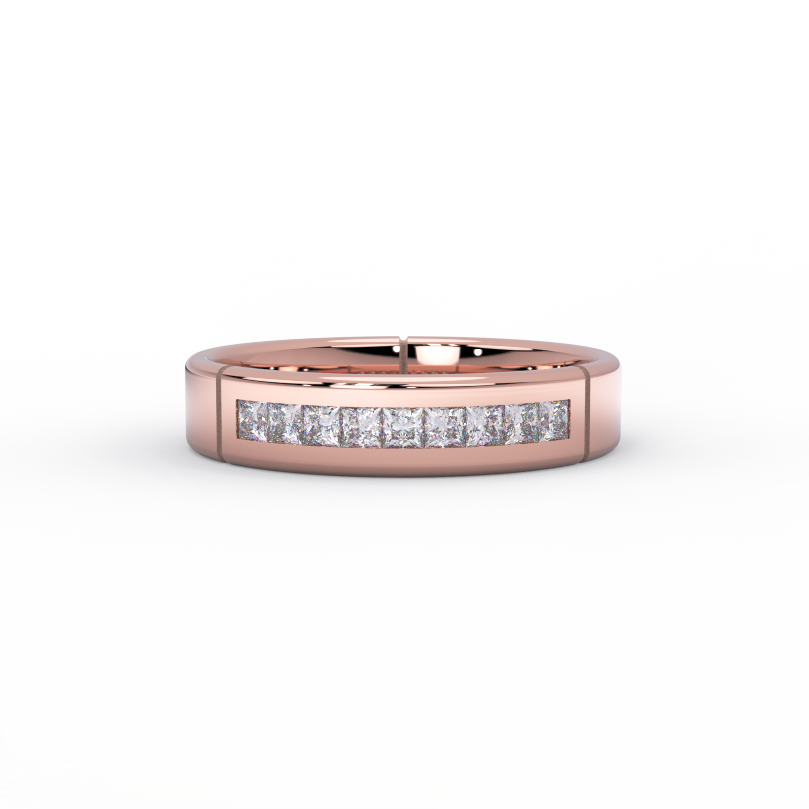 14K rose gold men’s wedding band with princess cut diamonds