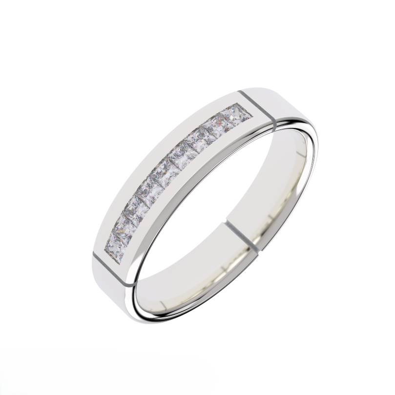 Men’s princess cut diamond wedding band in 14K white gold