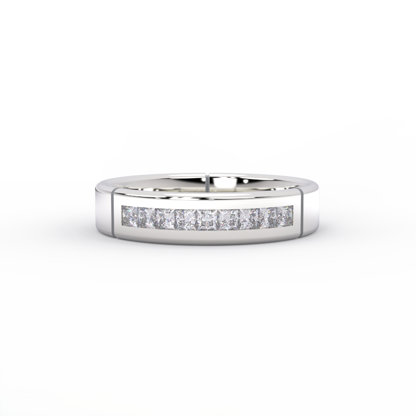 Modern white gold men’s diamond wedding band with square diamonds