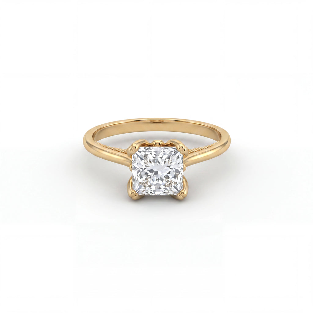 Full Lab Layout Princess Cut Lotus Prong Milgrain Lab-Grown Diamond Ring | 14K Gold ...