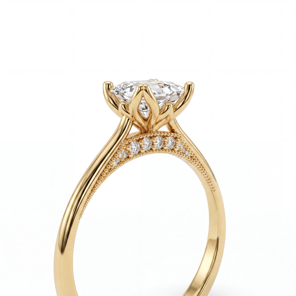 Full Lab Layout Princess Cut Lotus Prong Milgrain Lab-Grown Diamond Ring | 14K Gold ...