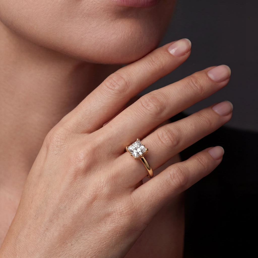 Full Lab Layout Princess Cut Lotus Prong Milgrain Lab-Grown Diamond Ring | 14K Gold ...