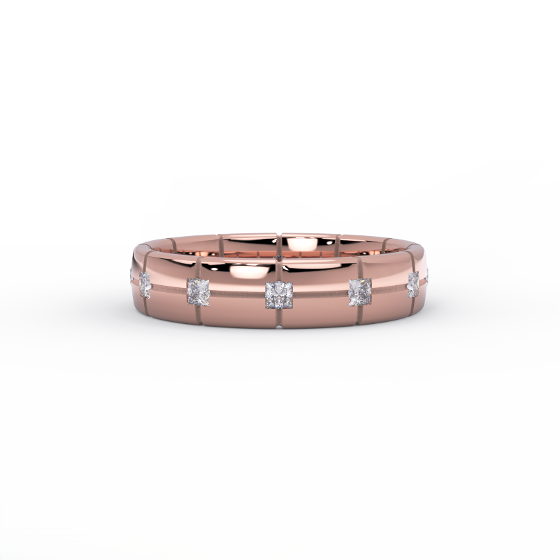 14K rose gold men’s diamond band with princess diamonds
