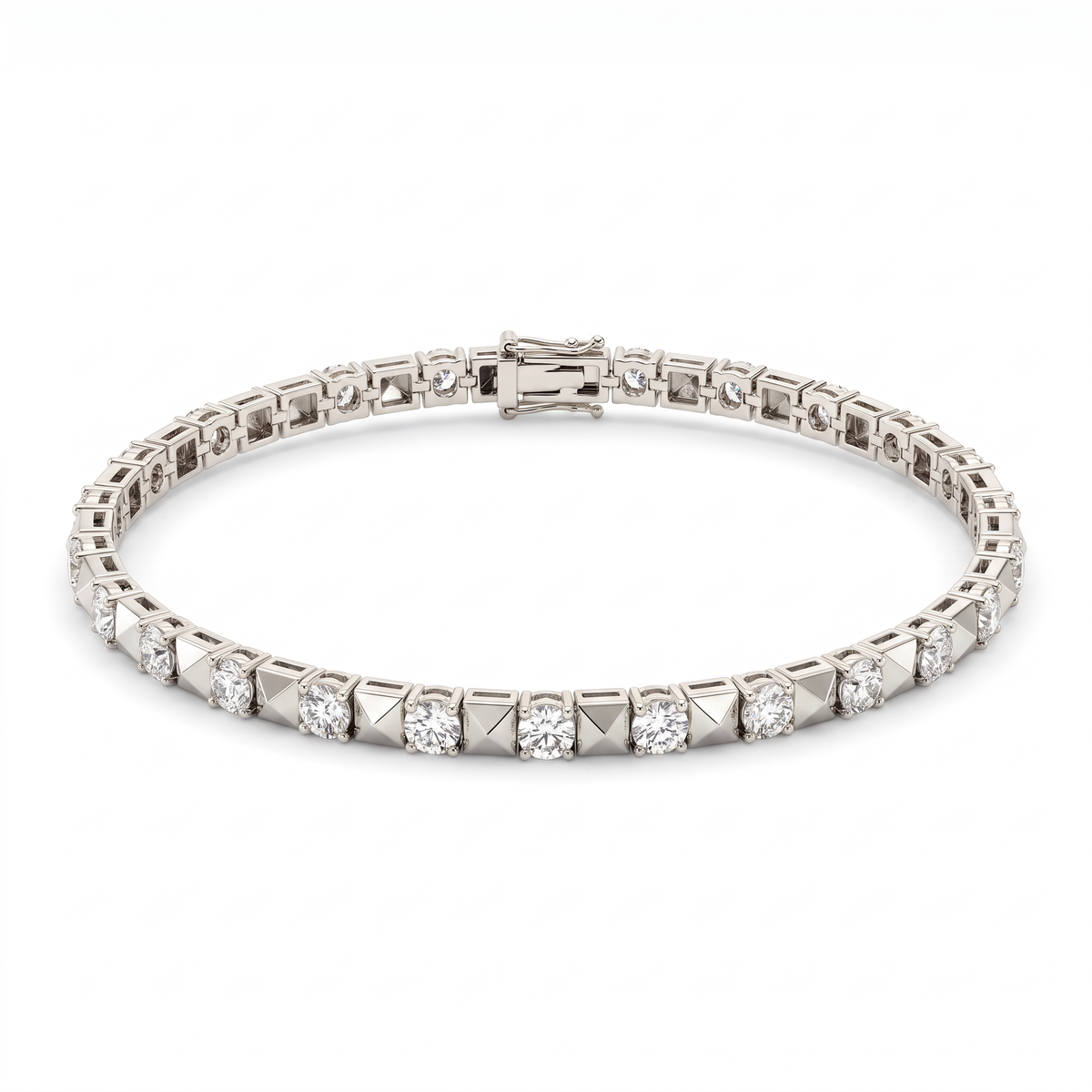 Pyramid tennis bracelet in 14K white gold with alternating Lab-Grown Diamonds and box clasp