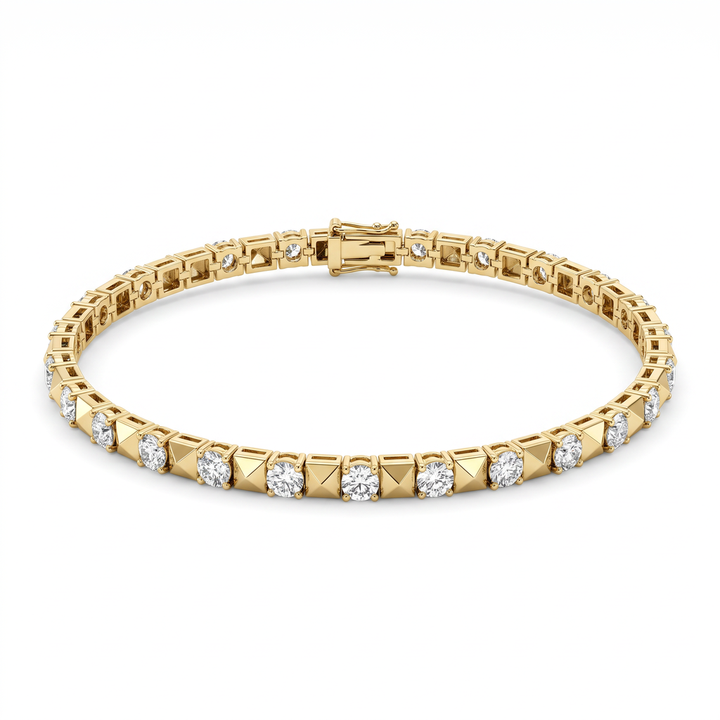 Pyramid tennis bracelet in 14K yellow gold with alternating Lab-Grown Diamonds and box clasp