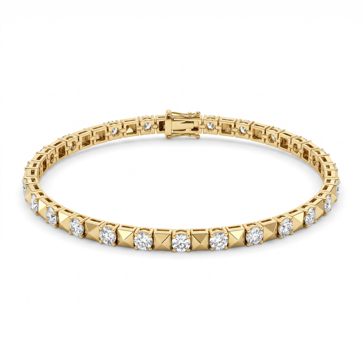 Pyramid tennis bracelet in 14K yellow gold with alternating Lab-Grown Diamonds and box clasp