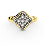 quatrefoil diamond cluster ring in 14k yellow gold with platinum setting front view
