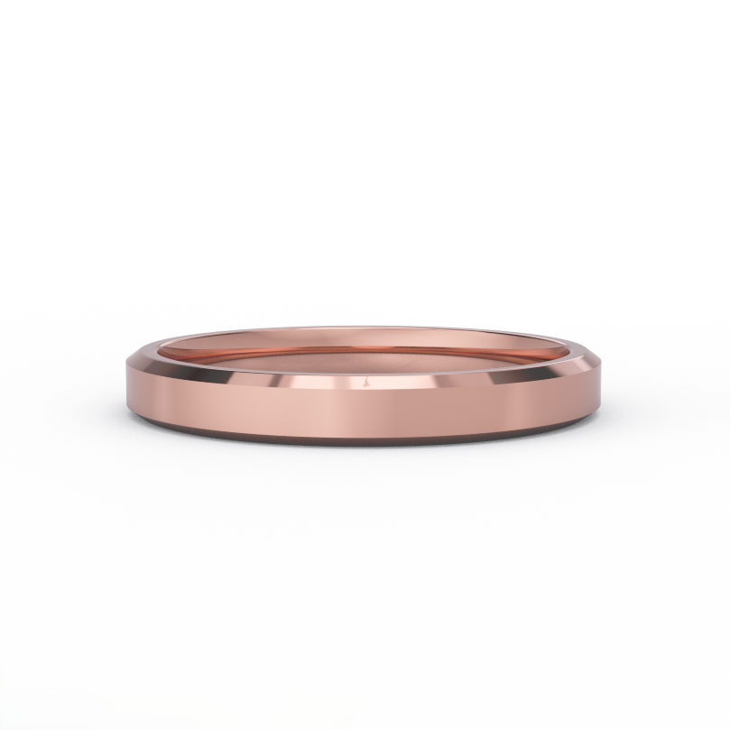 3mm women’s bevel edge wedding band in solid 14k rose gold - front view