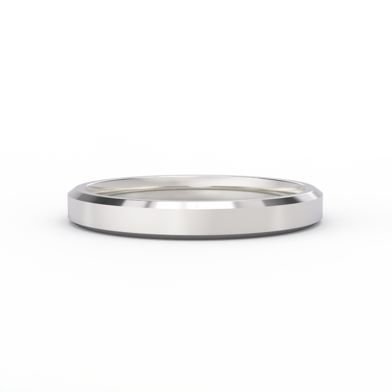 3mm women’s bevel edge wedding band in solid 14k white gold - front view