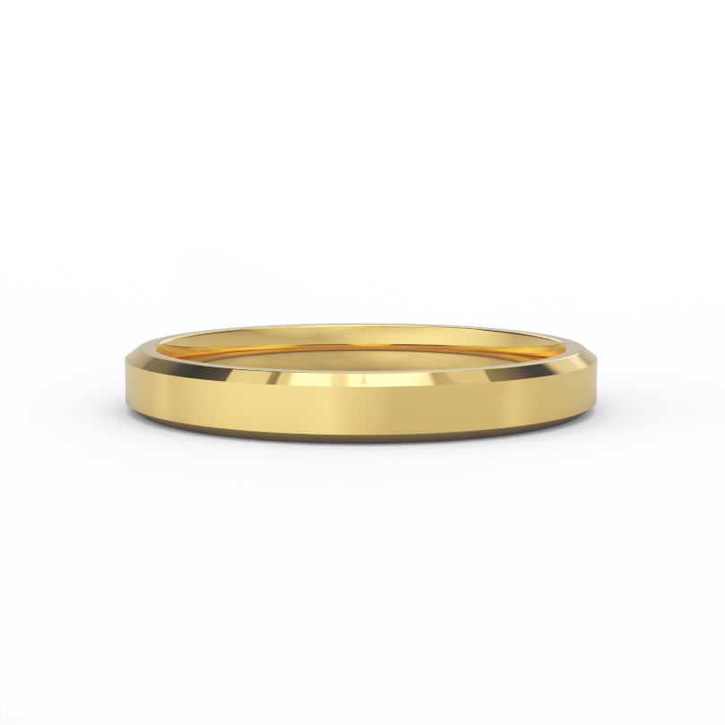 3mm women’s bevel edge wedding band in solid 14k yellow gold - front view