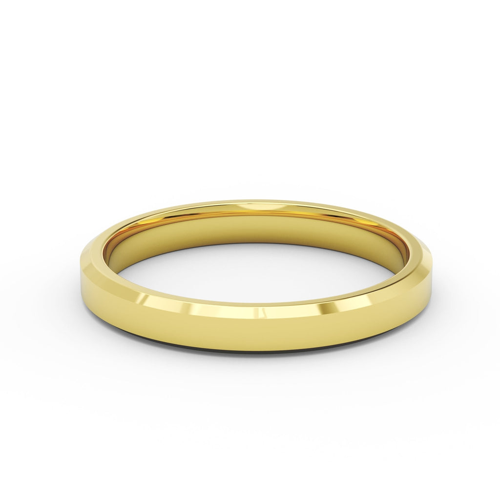 3mm women’s bevel edge wedding band in solid 14k yellow gold