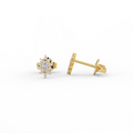 Queens Crown marquise diamond stud earrings in 14K yellow gold halo cluster design