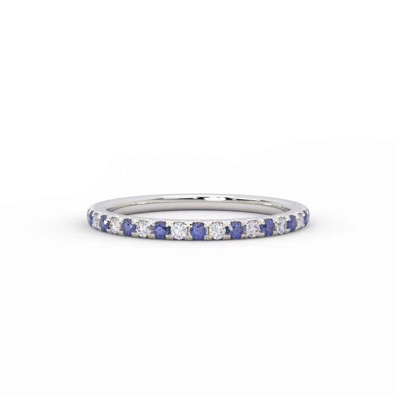 1.5mm sapphire and diamond half eternity band in 14K white gold - front view