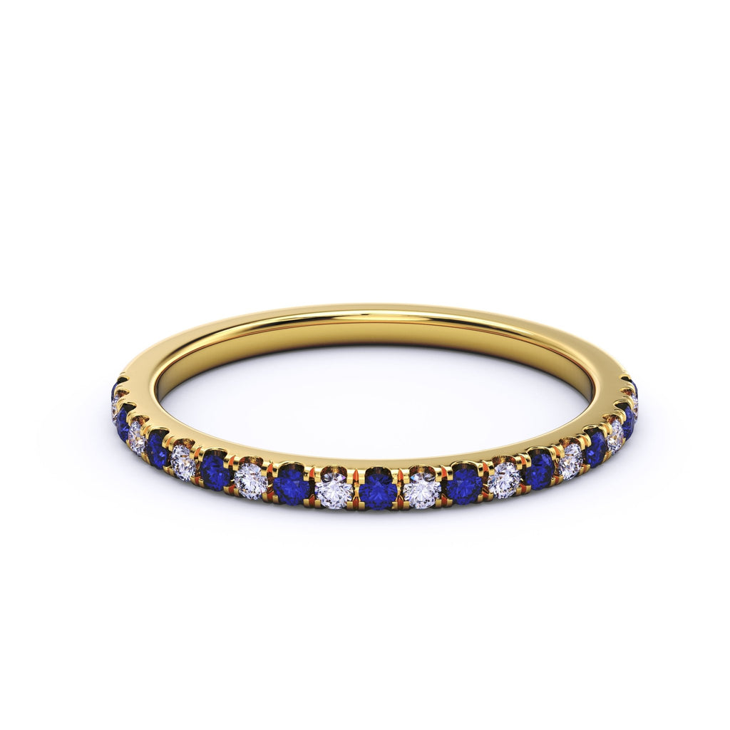 1.5mm sapphire and diamond half eternity band in 14K gold