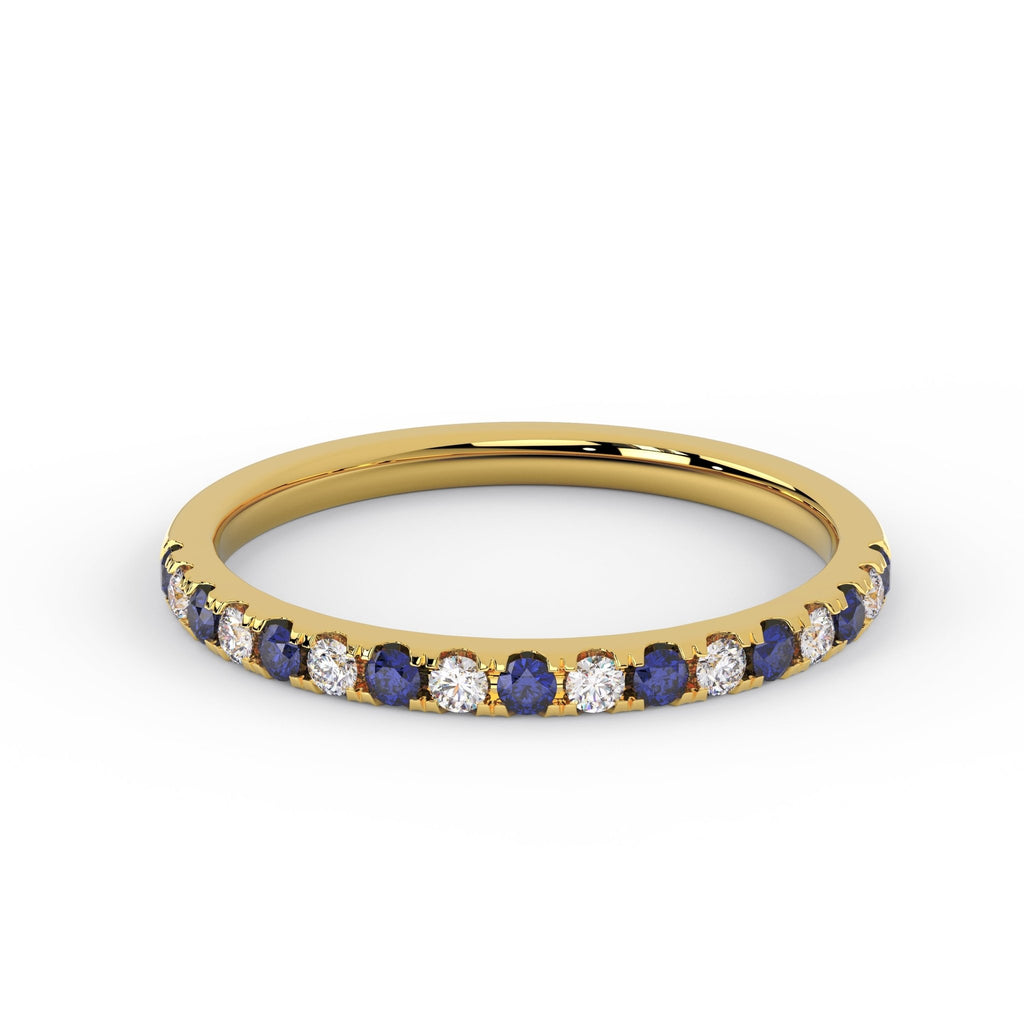 2mm sapphire and diamond half eternity band in 14K gold