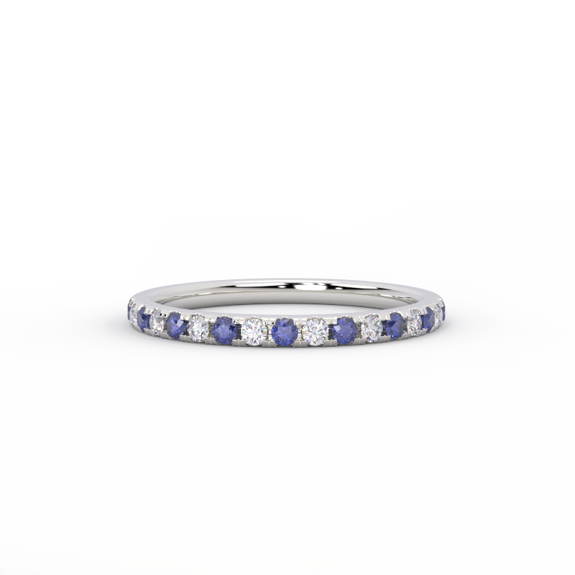2mm sapphire and diamond half eternity band in 14K white gold - front view