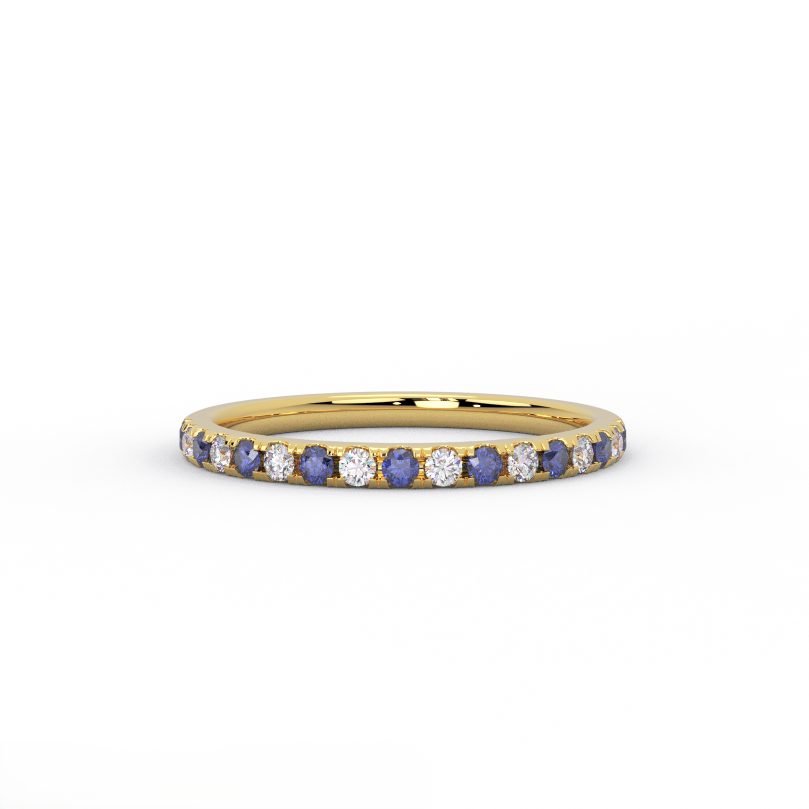 2mm sapphire and diamond half eternity band in 14K yellow gold - front view