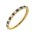 Side angle view of 2mm sapphire diamond half eternity band 14k yellow gold - angle view
