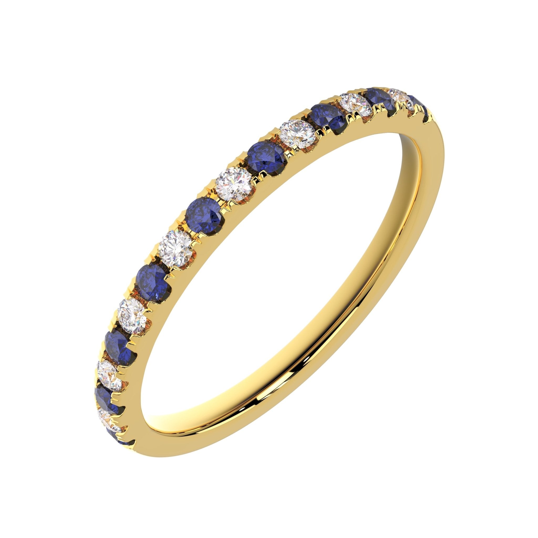 Side angle view of 2mm sapphire diamond half eternity band