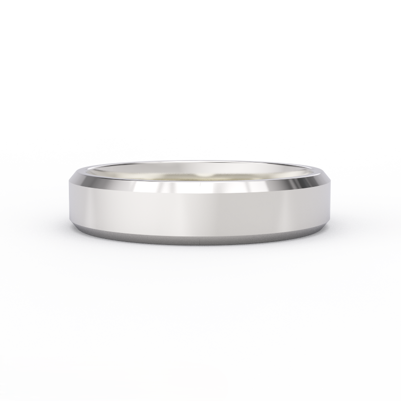 5mm beveled edge men’s wedding band in solid 14K white gold with high polish finish - front view