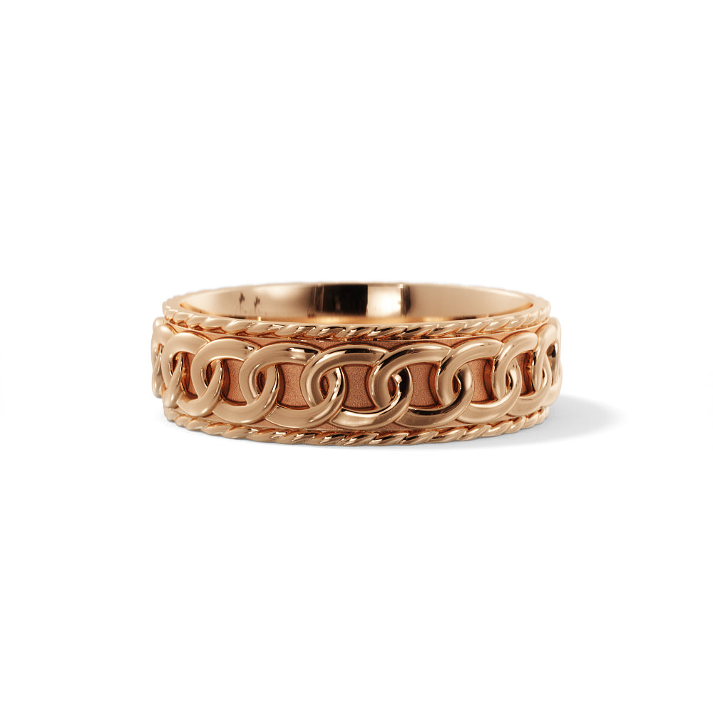 Queensboro chain wedding band in solid 14K rose gold - front view