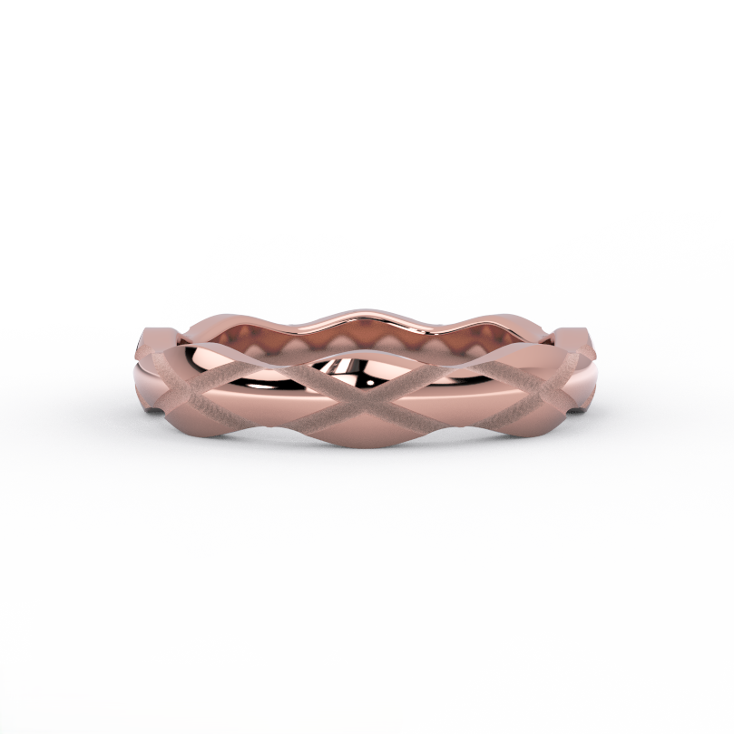 x pattern gold wedding band in solid 14K rose gold – front view