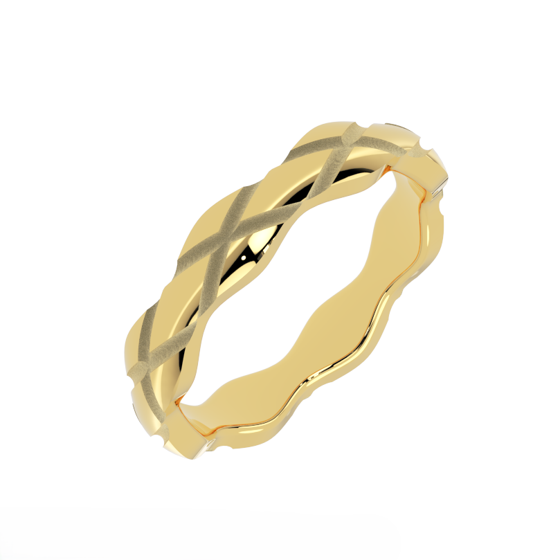 x like wedding band showing geometric pattern – angled view