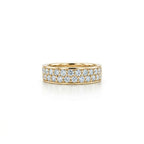 Radiant eternity double row diamond ring in solid 14k yellow gold front view