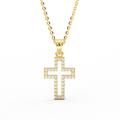 14K yellow gold Radiant pavé cross necklace with round brilliant diamonds