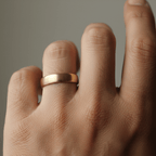 men’s 6mm brushed wedding band on finger