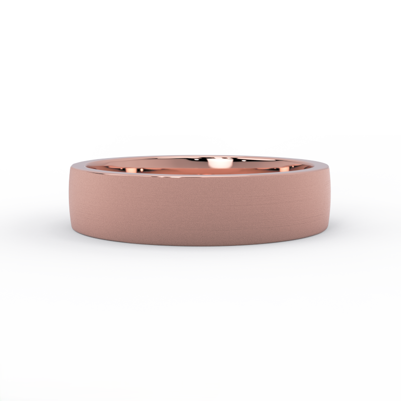 6mm brushed gold wedding band in solid 14K rose gold – front view
