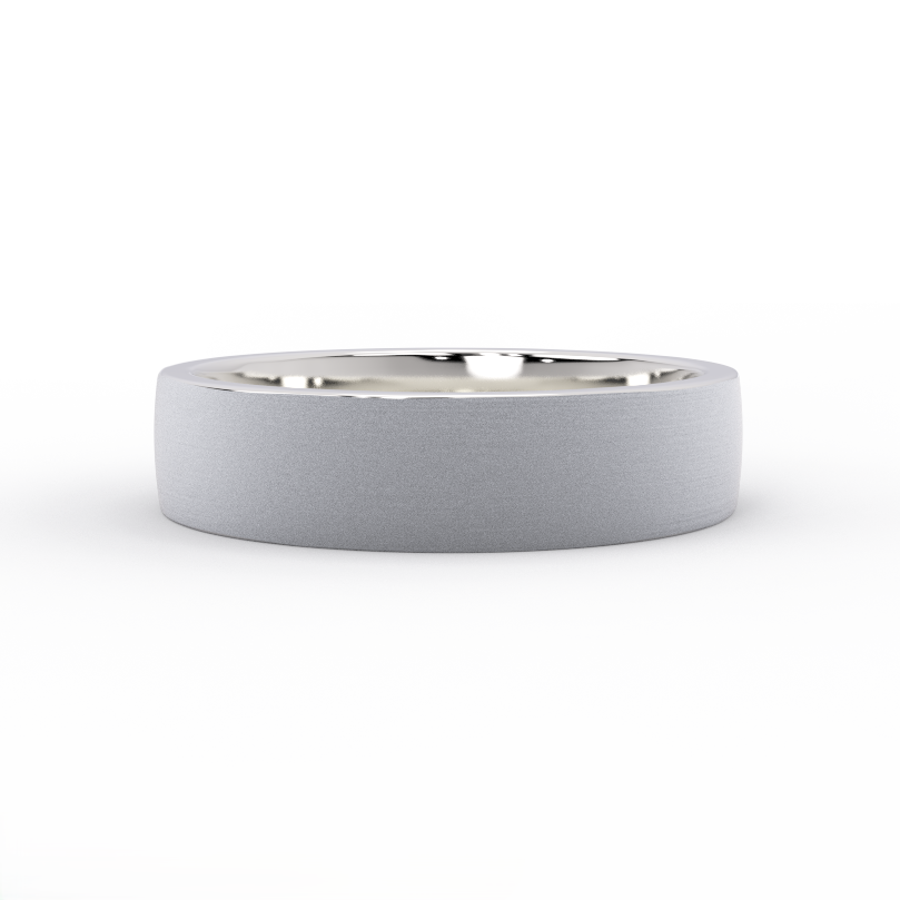 6mm brushed gold wedding band in solid 14K white gold – front view