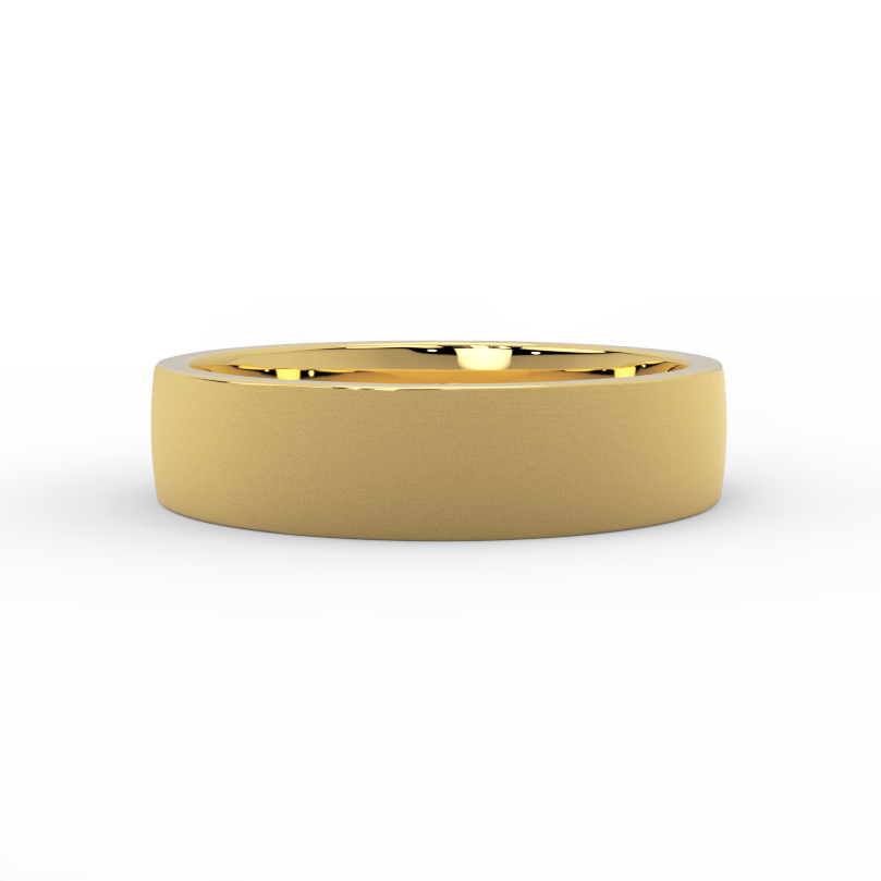 6mm brushed gold wedding band in solid 14K yellow gold – front view