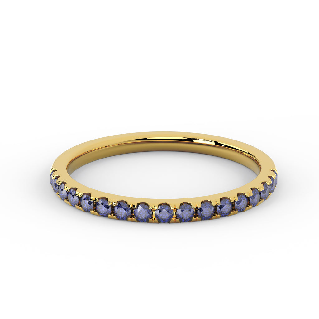 Slim 2mm lab grown sapphire wedding band for women in 14K gold