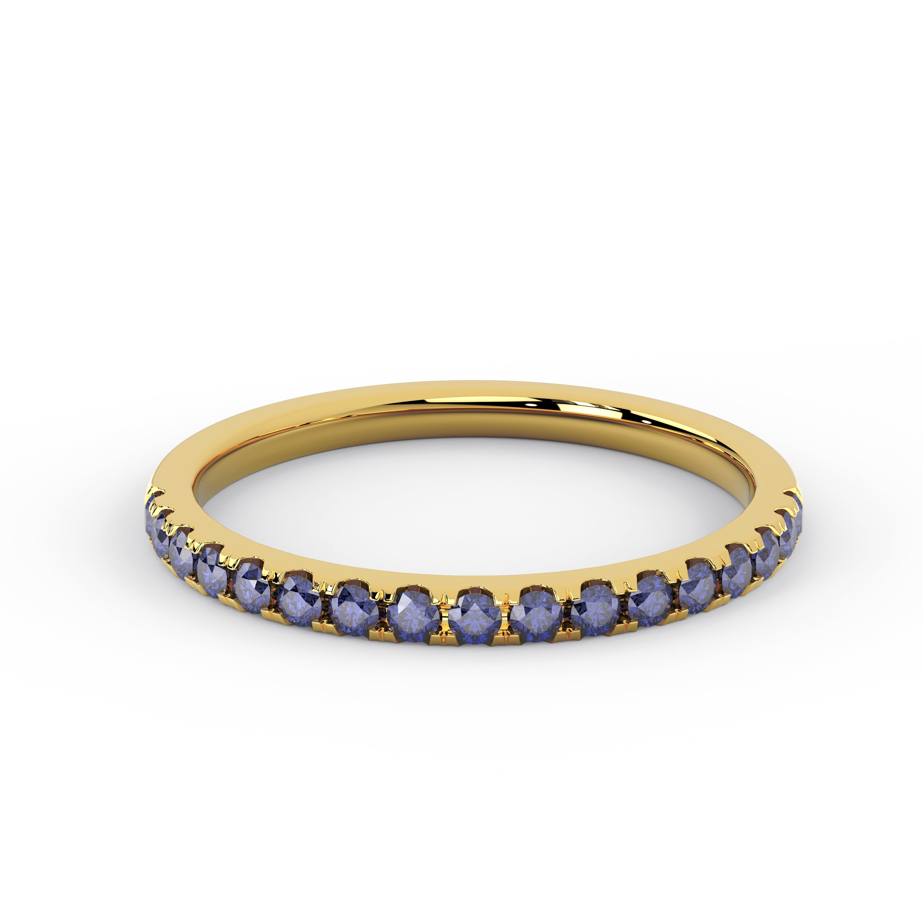 Slim 2mm lab grown sapphire wedding band for women in 14K gold