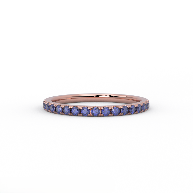 Slim 2mm lab grown sapphire wedding band for women in 14K rose gold - front view