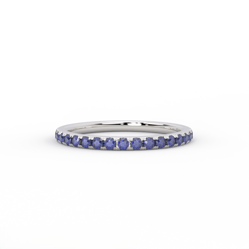 Slim 2mm lab grown sapphire wedding band for women in 14K white gold - front view