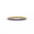 Slim 2mm lab grown sapphire wedding band for women in 14K yellow gold - front view