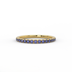 Slim 2mm lab grown sapphire wedding band for women in 14K yellow gold - front view