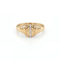 Ribbed lab-grown diamond signet ring in 14K yellow gold, front product view on white background