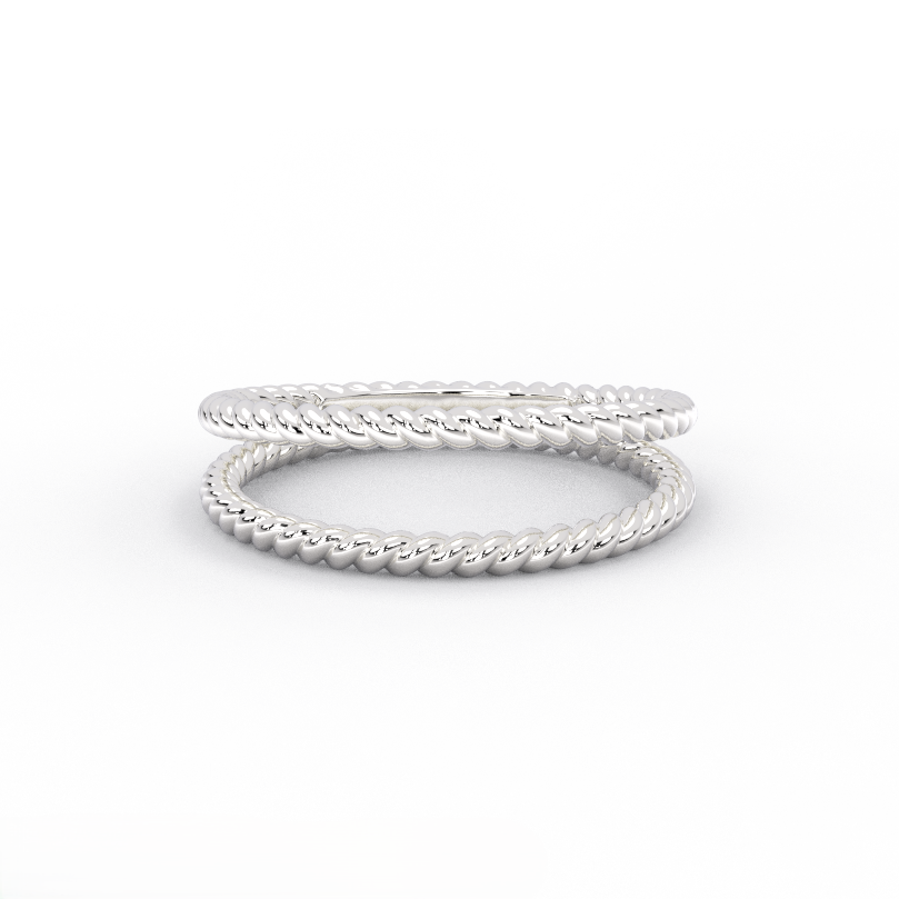 rope band ring solid 14k white gold twisted band profile view