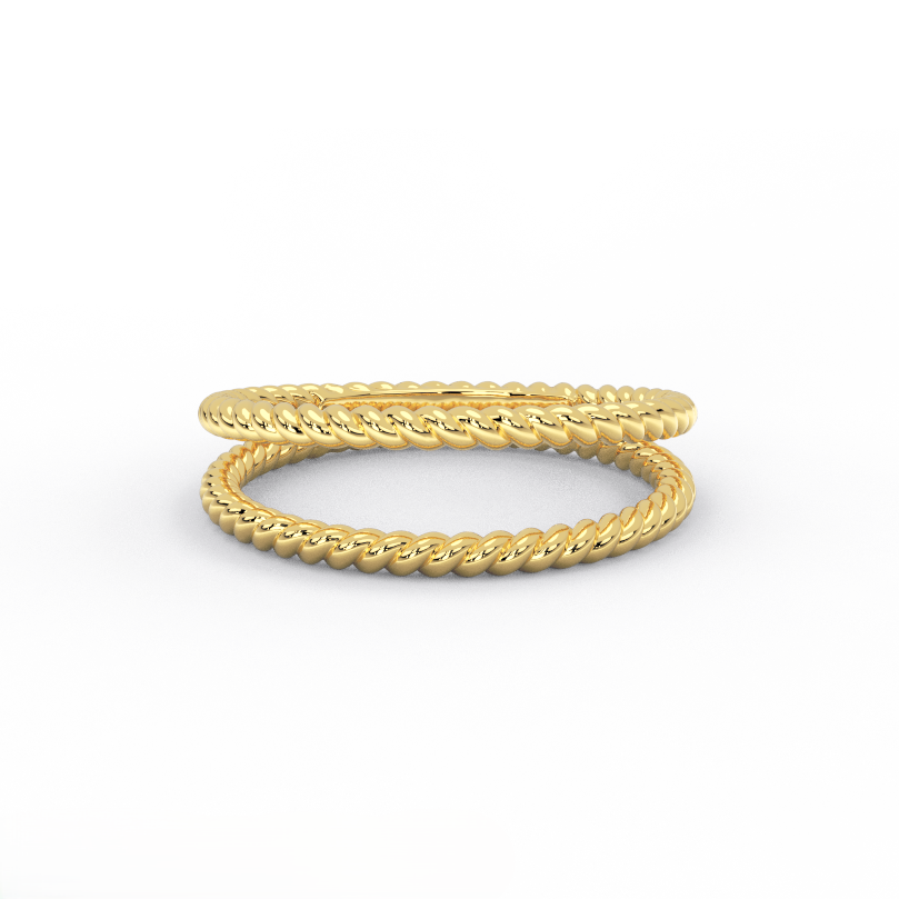 rope band ring solid 14k yellow gold stacked profile view