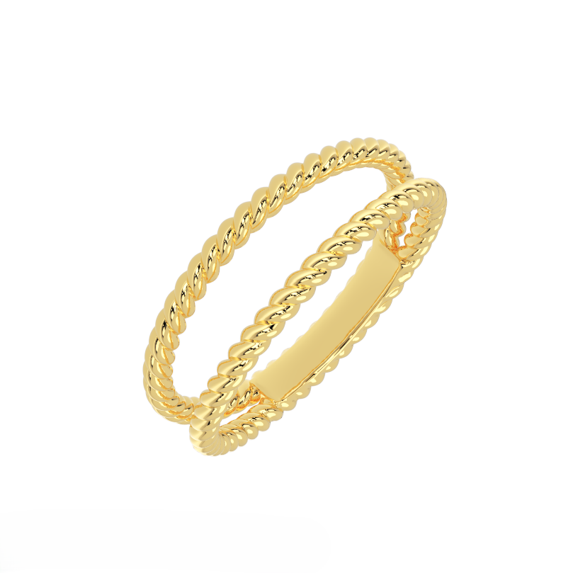 rope band ring solid 14k yellow gold twisted design angled view