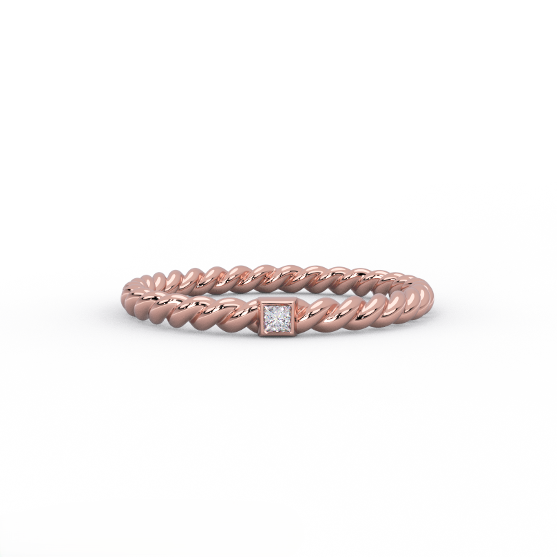 Rope diamond wedding band in solid 14K rose gold bezel setting
