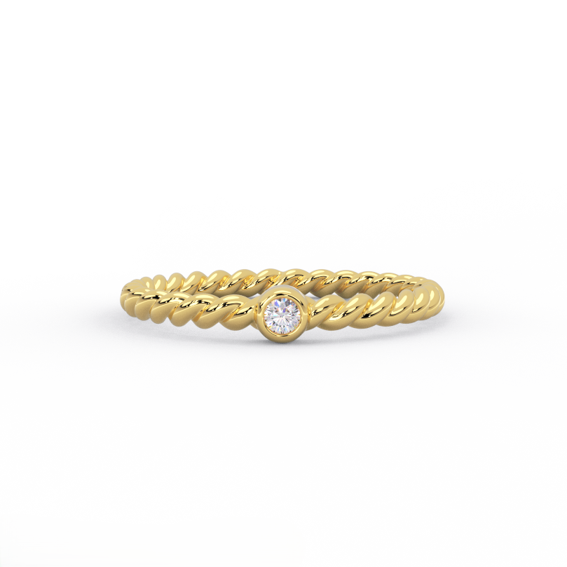 Twisted rope wedding band with round diamond handcrafted in New York