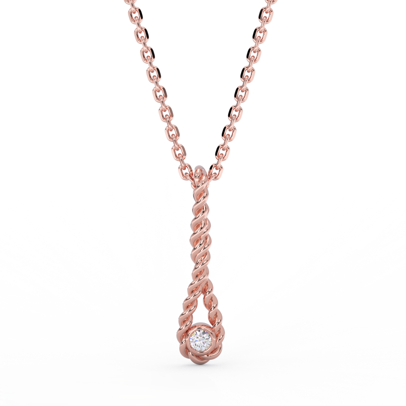 Rope drop diamond pendant necklace in 14K rose gold with lab-grown diamond