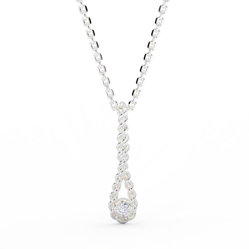 Rope drop diamond pendant necklace in 14K white gold with adjustable chain