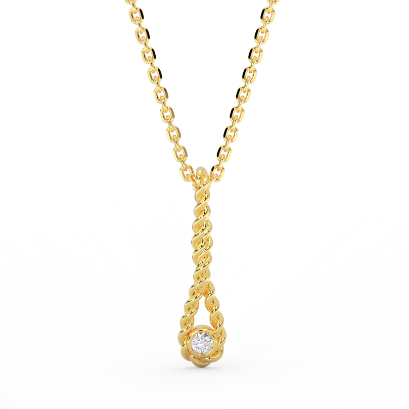 Rope drop diamond pendant necklace in 14K yellow gold with bezel-set lab-grown diamond